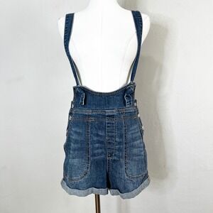 PILCRO Anthropologie Denim Overalls Shorts‎ Medium Wash Jumper Suspender Size 27